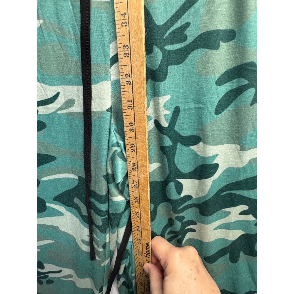 Green Camo Wide-Leg Pants With Black Waistband & Drawstring - Picture 7 of 10